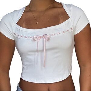 PacSun White and Pink Ribbon Top